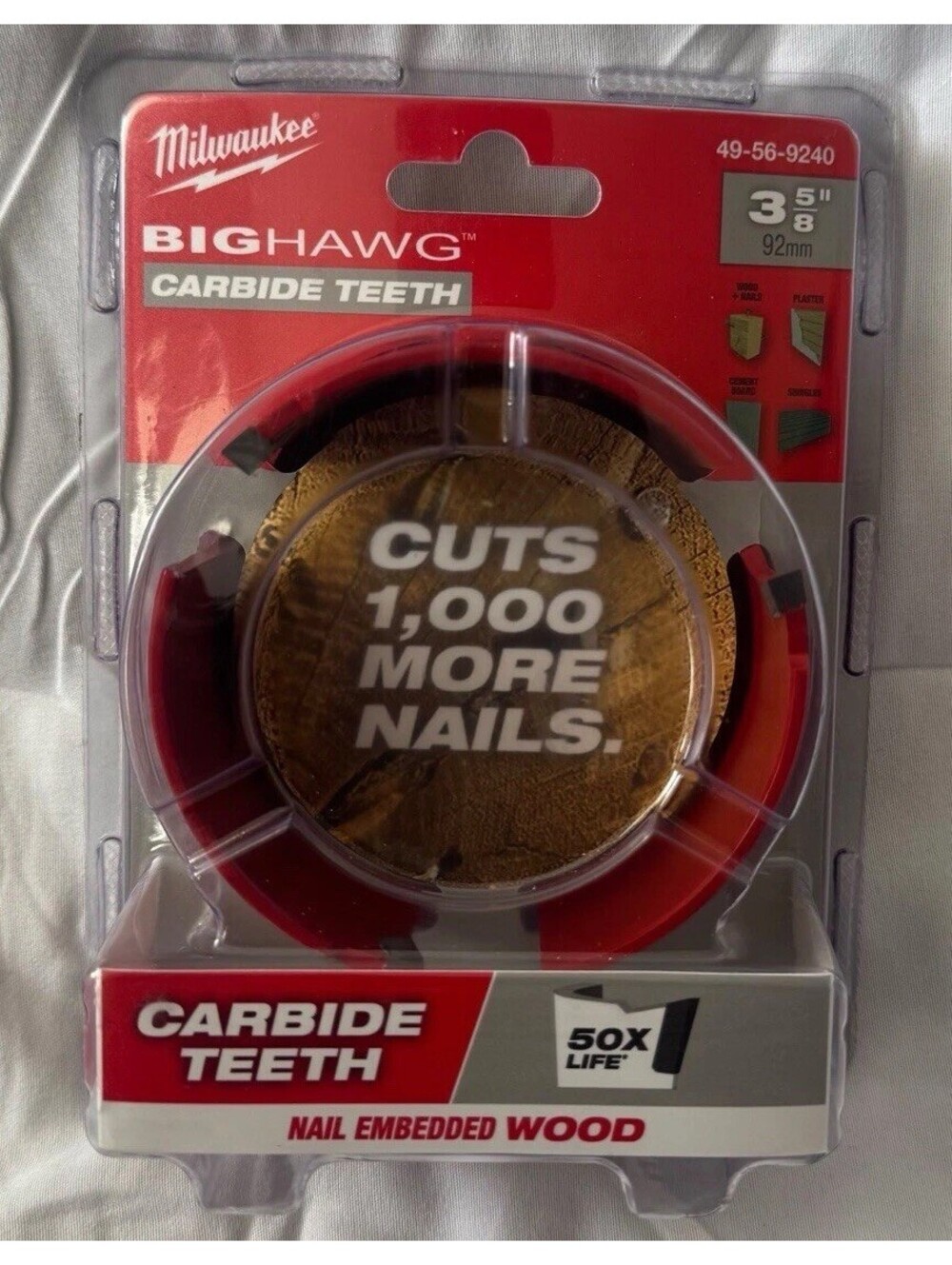 Milwaukee BIG HAWG 49-56-9240 3-5/8" 92mm Carbide Teeth Hole Saw Nail